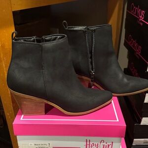 Corkys Black Ankle Booties with Wooden Heel